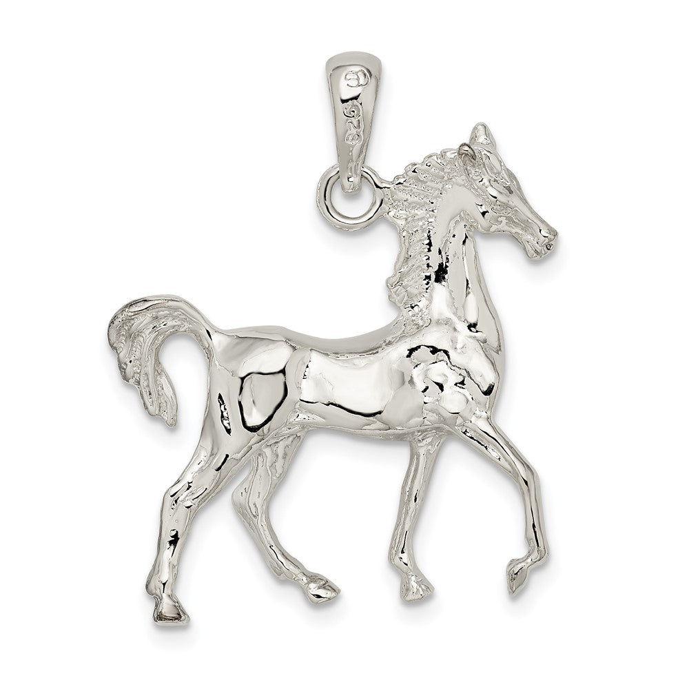 Sterling Silver Rhodium-plated Polished 3D Standing Horse Pendant