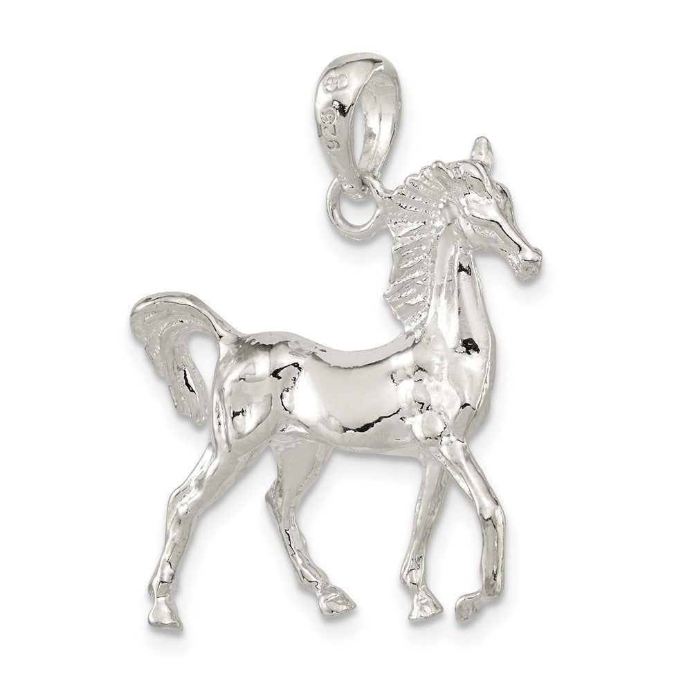 Sterling Silver Rhodium-plated Polished 3D Standing Horse Pendant