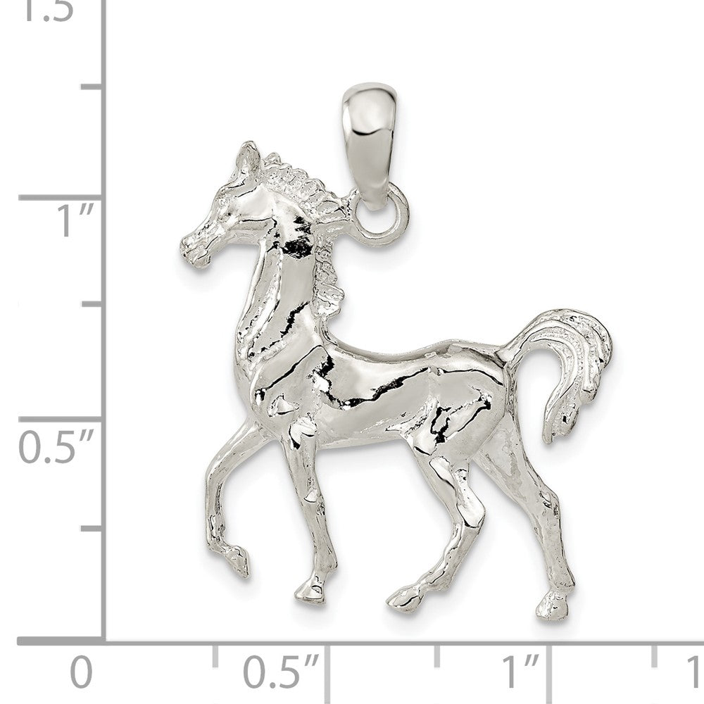 Sterling Silver Rhodium-plated Polished 3D Standing Horse Pendant