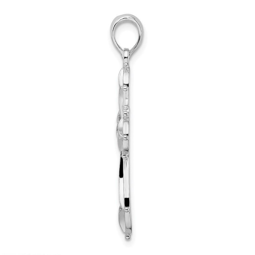 Sterling Silver Rhodium-plated Fancy Cut-out Rounded Cross Pendant