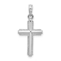 Sterling Silver Rhod-plated Polished Striped Border Latin Cross Pendant
