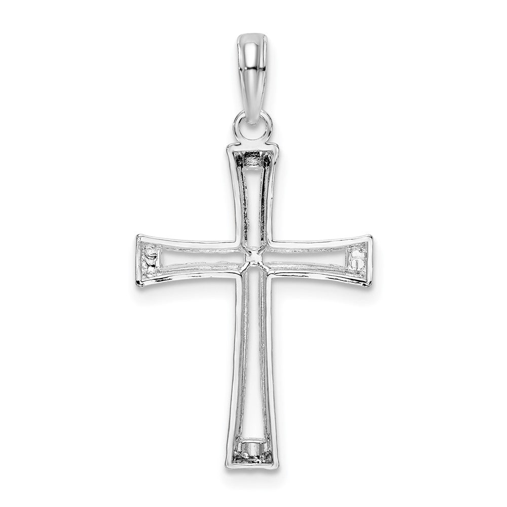 Sterling Silver Rhodium-plated Polished Tapered Center Cross Pendant