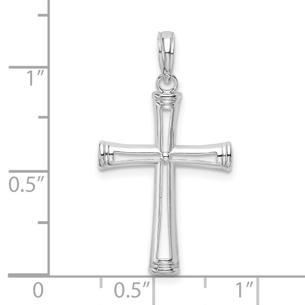 Sterling Silver Rhodium-plated Polished Tapered Center Cross Pendant