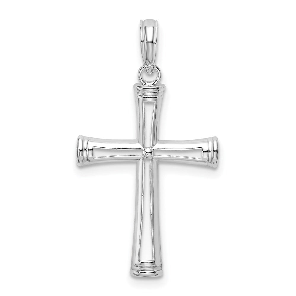 Sterling Silver Rhodium-plated Polished Tapered Center Cross Pendant
