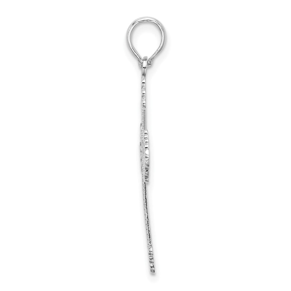 Sterling Silver Rhodium-plated Polished Heart Cross Pendant