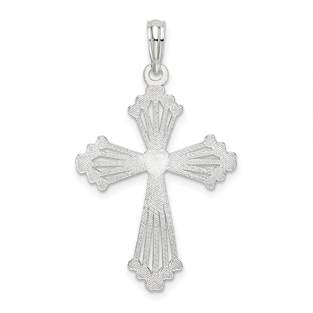 Sterling Silver Rhodium-plated Polished Heart Cross Pendant