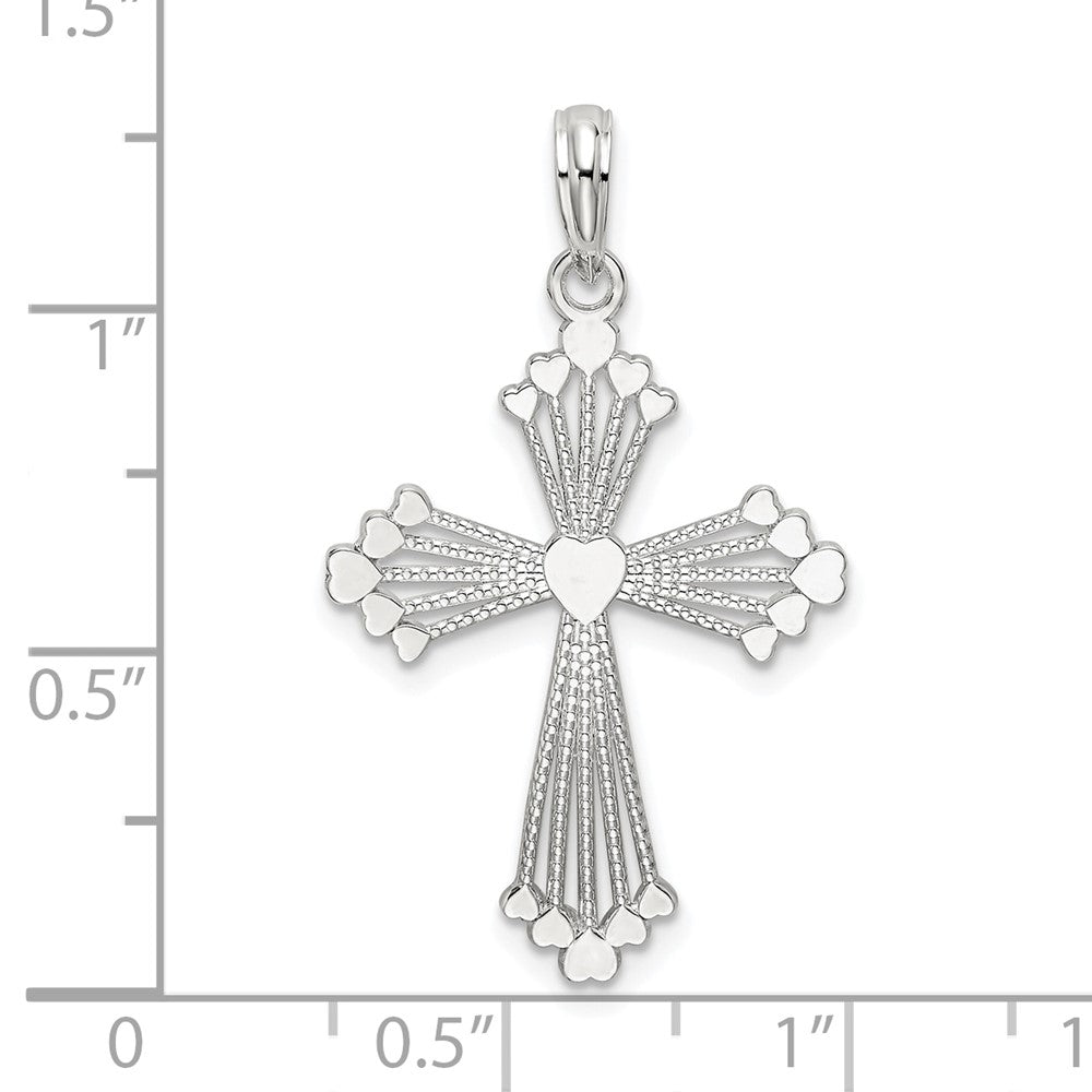 Sterling Silver Rhodium-plated Polished Heart Cross Pendant