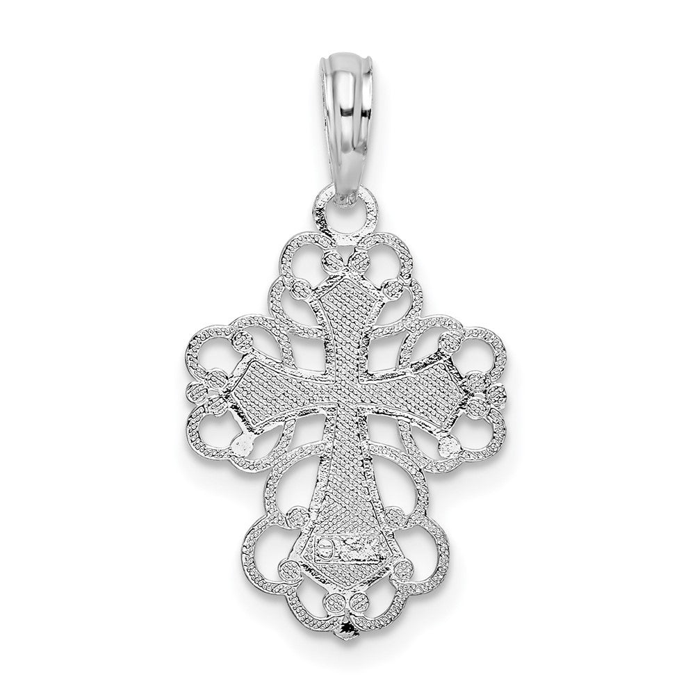 Sterling Silver Rhodium-plated Polished Fancy Lacy Cross Pendant