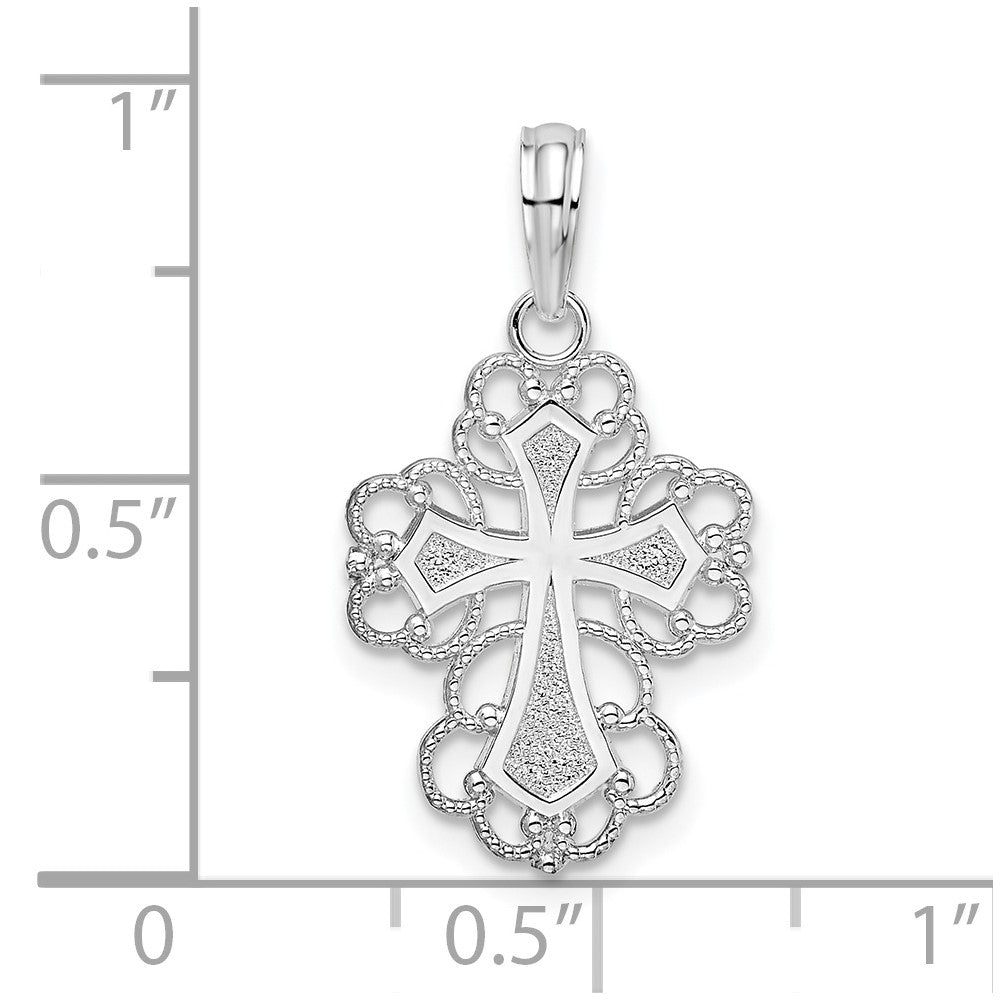 Sterling Silver Rhodium-plated Polished Fancy Lacy Cross Pendant
