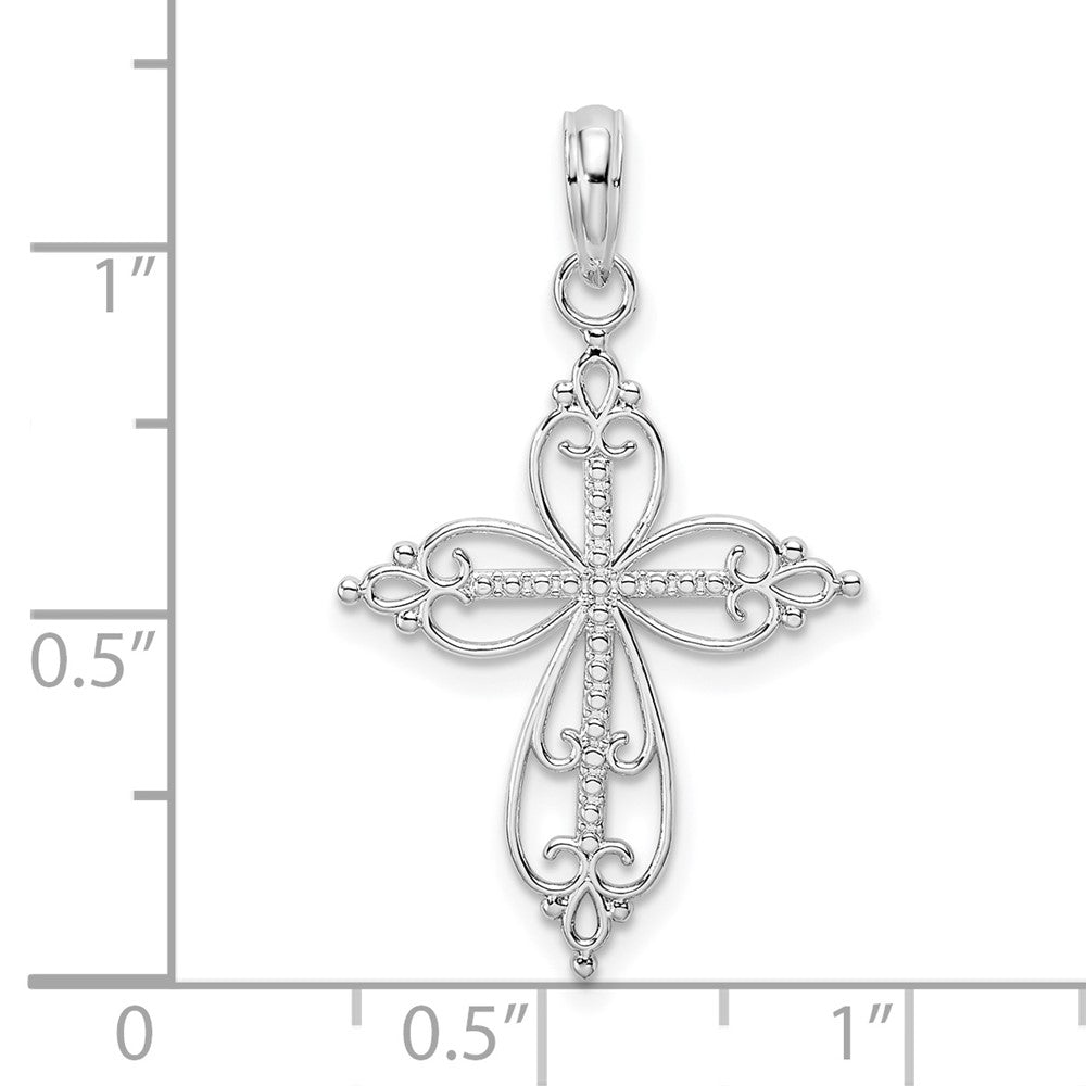 Sterling Silver Polish Fancy Filigree w/Beaded Center Cross Pendant
