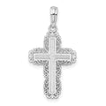 Sterling Silver Rhodium-plated Polished Lace Border Latin Cross Pendant