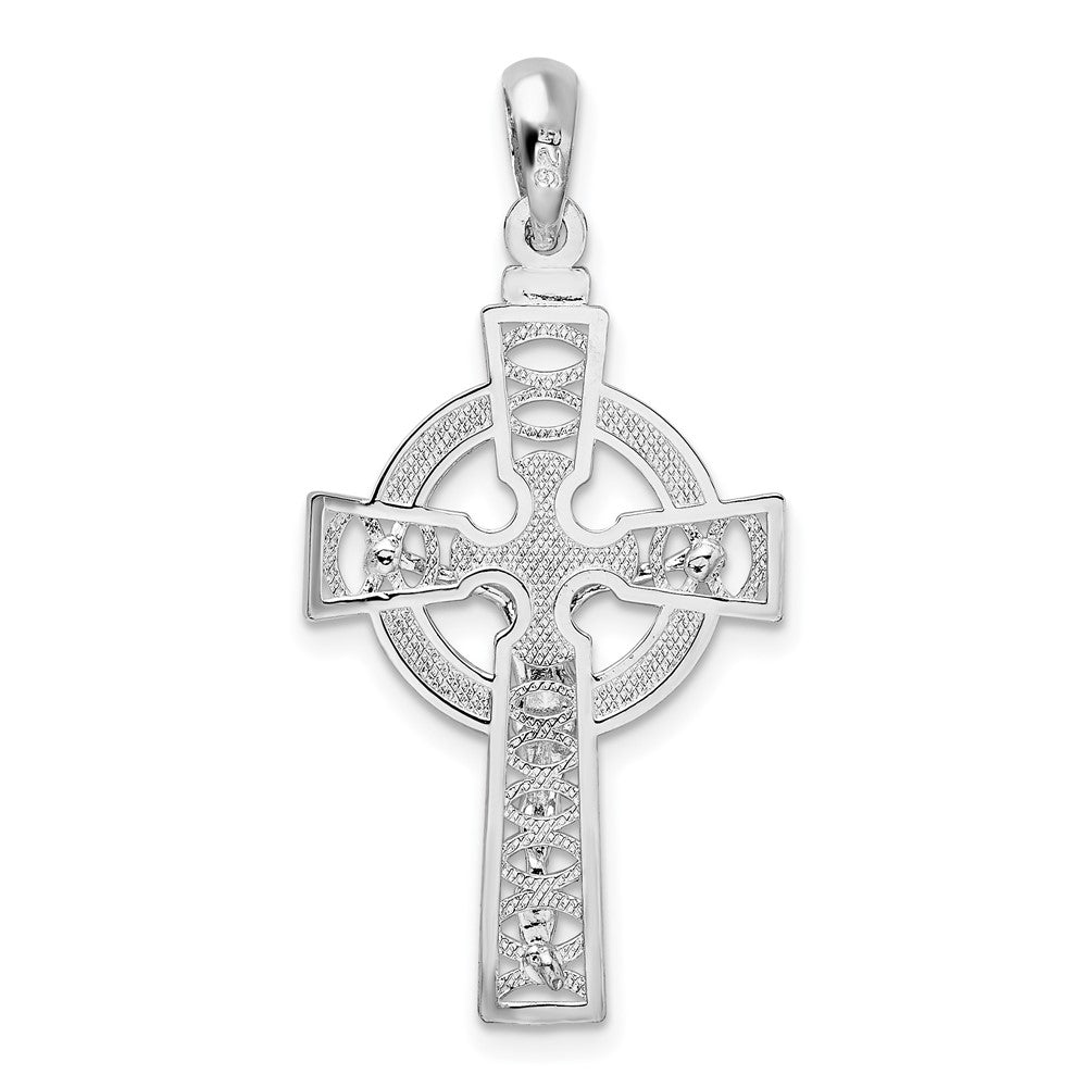 Sterling Silver Rhodium-plated Polished Cut-out Celtic Crucifix Pendant