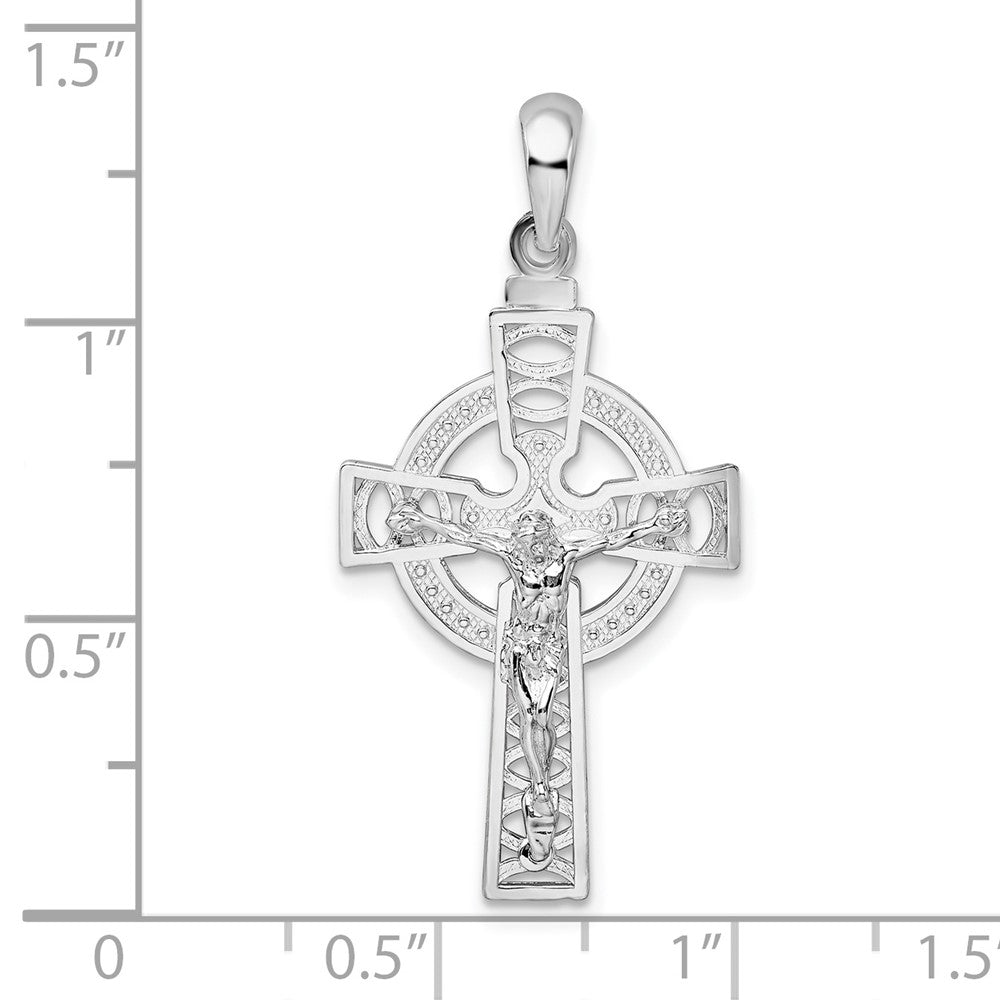 Sterling Silver Rhodium-plated Polished Cut-out Celtic Crucifix Pendant