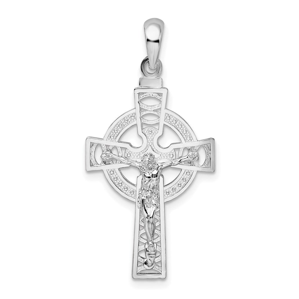 Sterling Silver Rhodium-plated Polished Cut-out Celtic Crucifix Pendant
