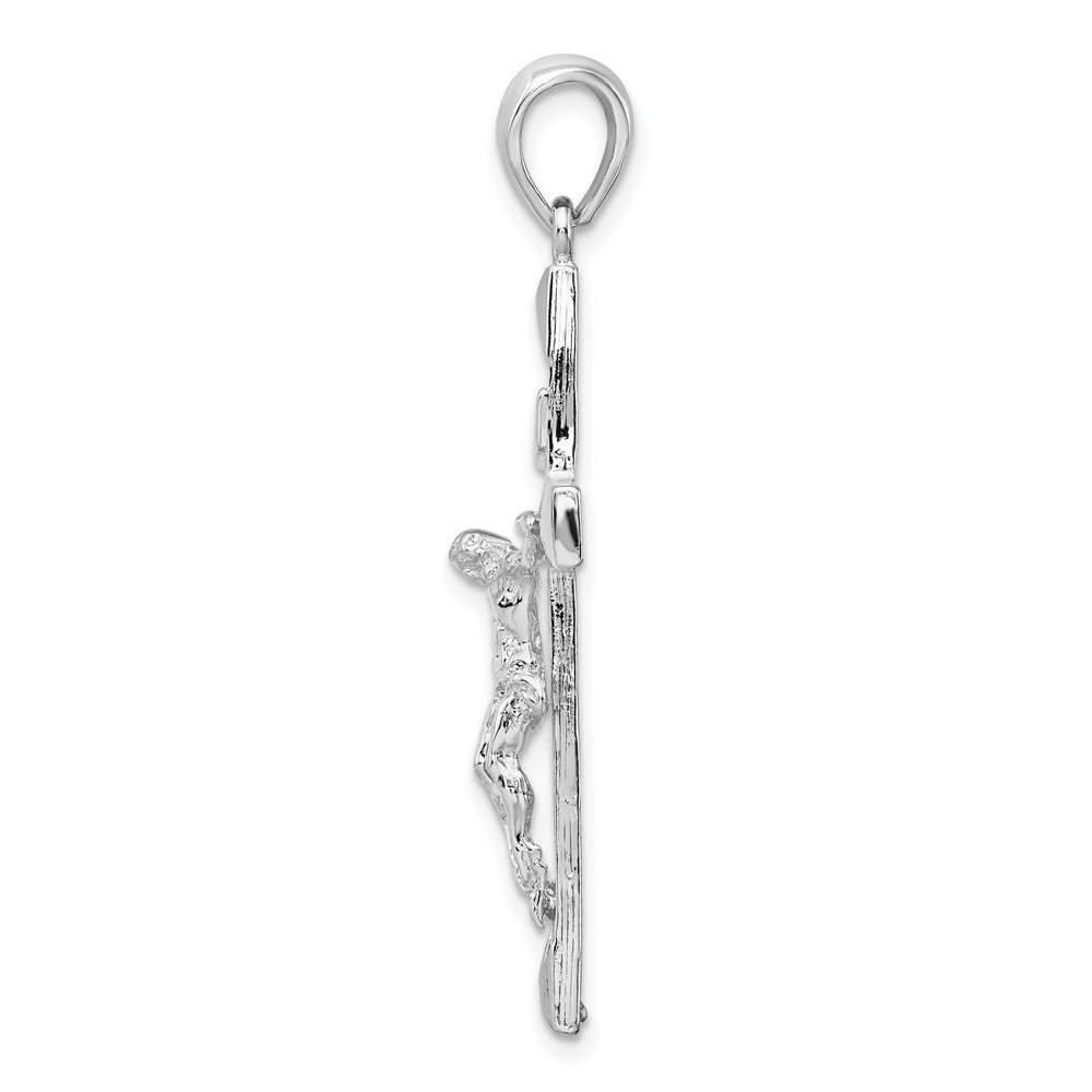 Sterling Silver Rhodium-plated Polished Textured Latin Crucifix Pendant