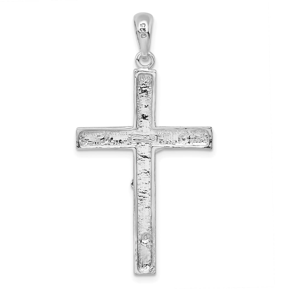 Sterling Silver Rhodium-plated Polished Textured Latin Crucifix Pendant
