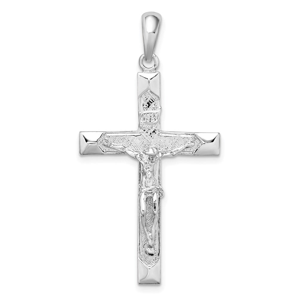 Sterling Silver Rhodium-plated Polished Textured Latin Crucifix Pendant