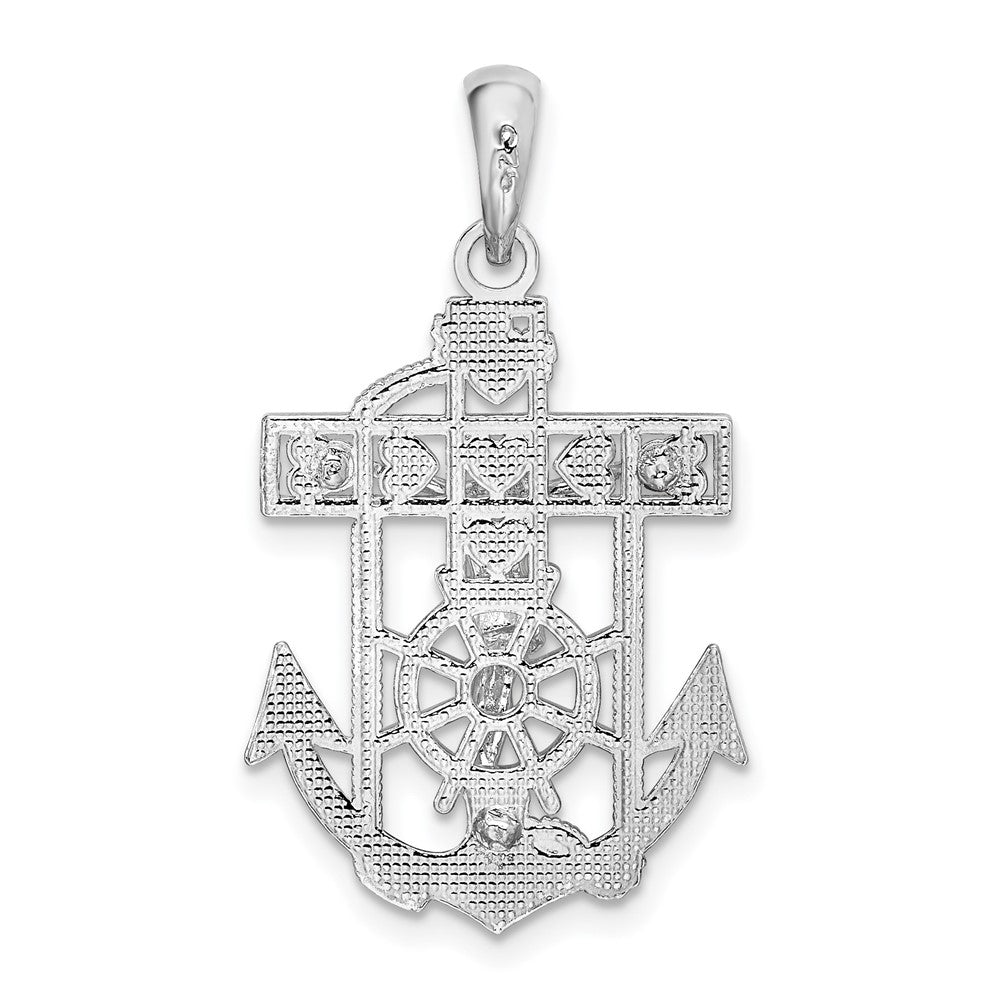 Sterling Silver Rhodium-plated Polished Mariners Crucifix Pendant