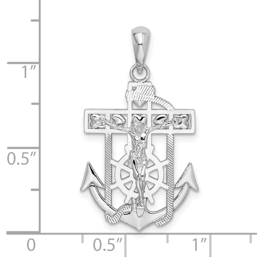 Sterling Silver Rhodium-plated Polished Mariners Crucifix Pendant
