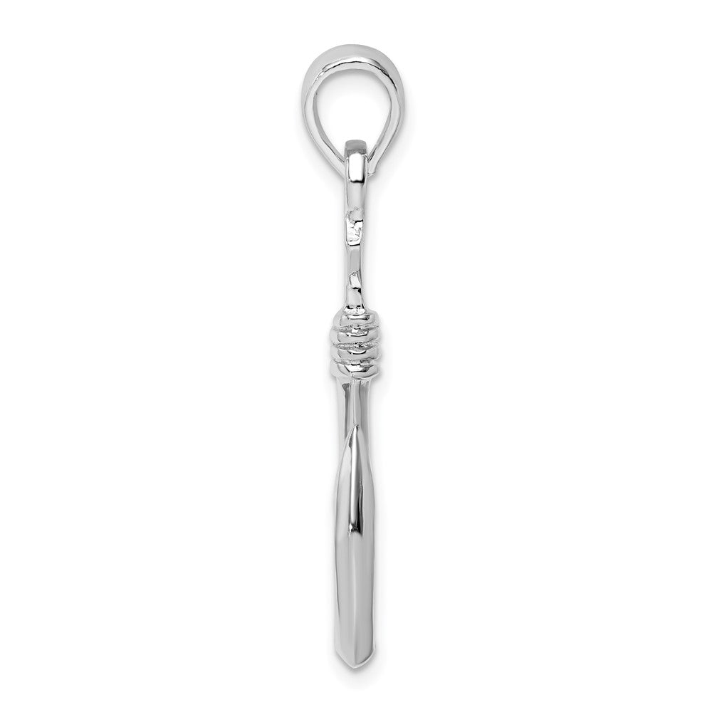 Sterling Silver Polished 3D Large Fish Hook w/Rope Pendant