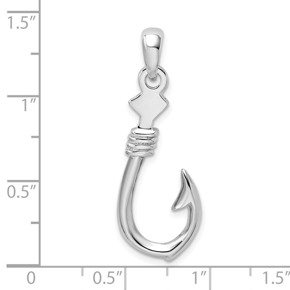 Sterling Silver Polished 3D Large Fish Hook w/Rope Pendant
