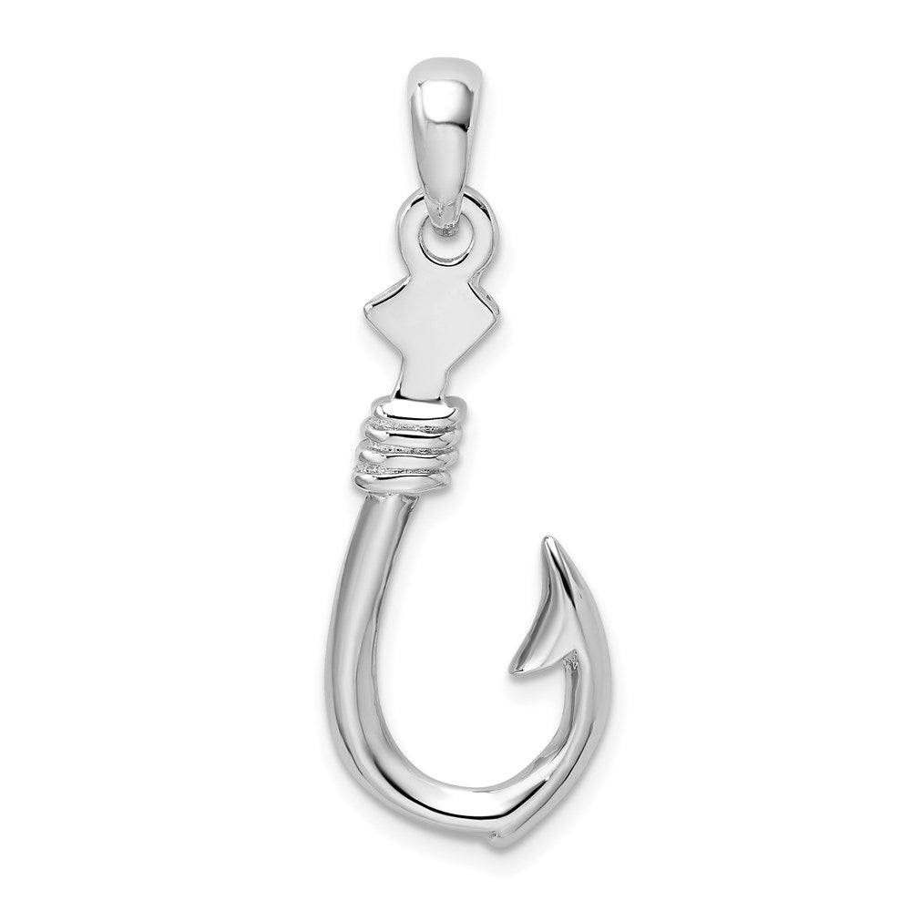 Sterling Silver Polished 3D Large Fish Hook w/Rope Pendant