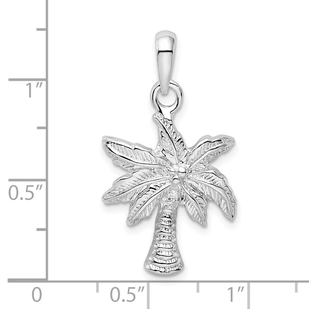 Sterling Silver Rhodium-plated Polished Palm Tree Pendant