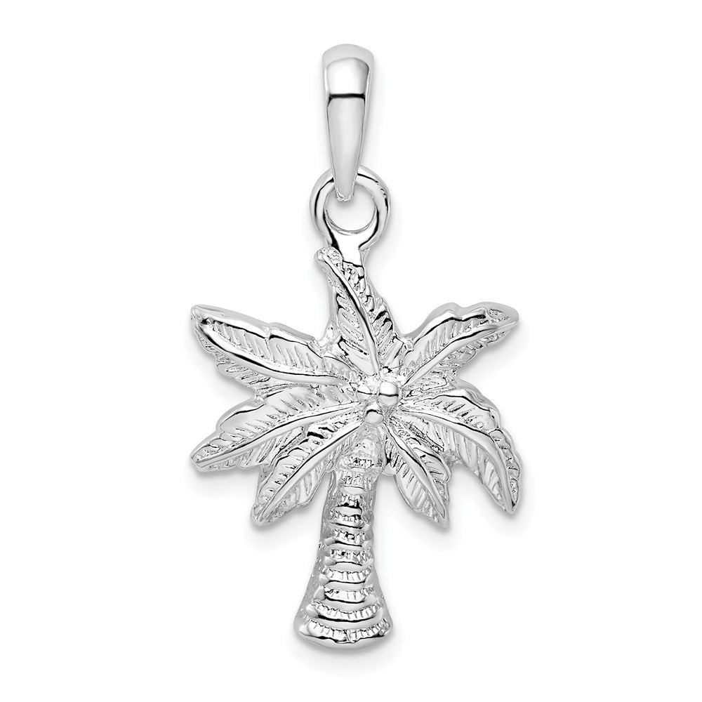 Sterling Silver Rhodium-plated Polished Palm Tree Pendant