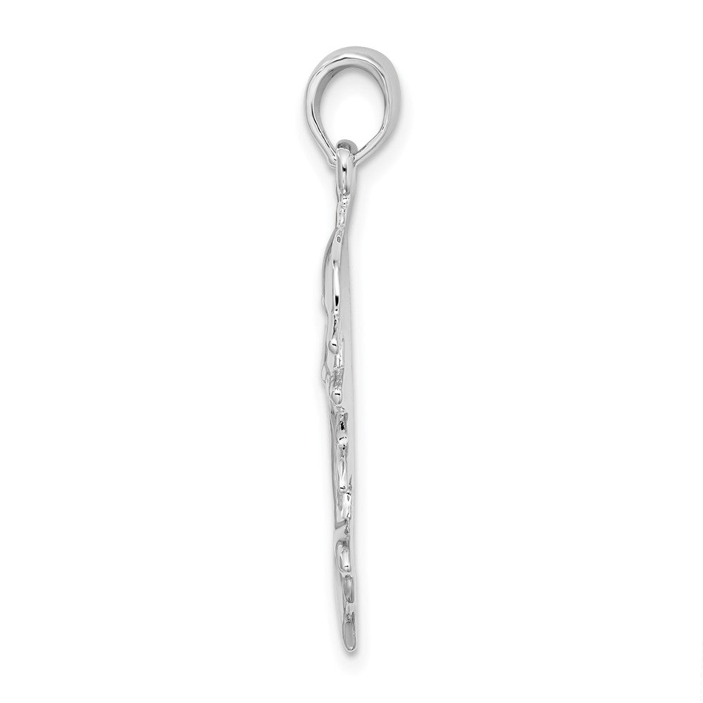 Sterling Silver Rhodium-plated Polished Double Dolphins Pendant