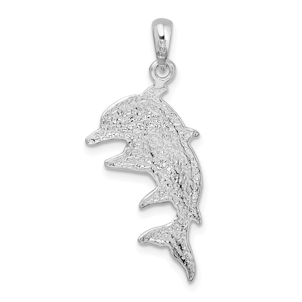 Sterling Silver Rhodium-plated Polished Double Dolphins Pendant
