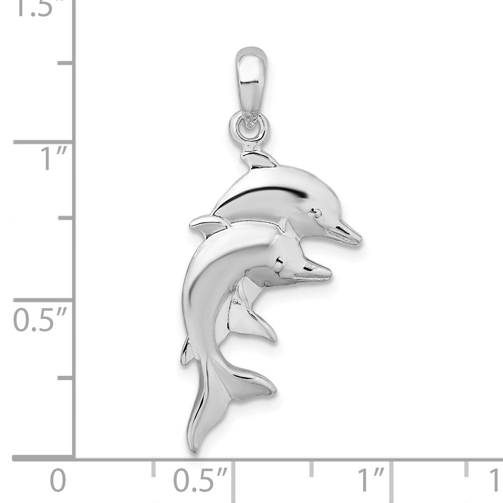 Sterling Silver Rhodium-plated Polished Double Dolphins Pendant