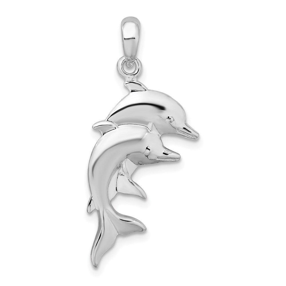 Sterling Silver Rhodium-plated Polished Double Dolphins Pendant