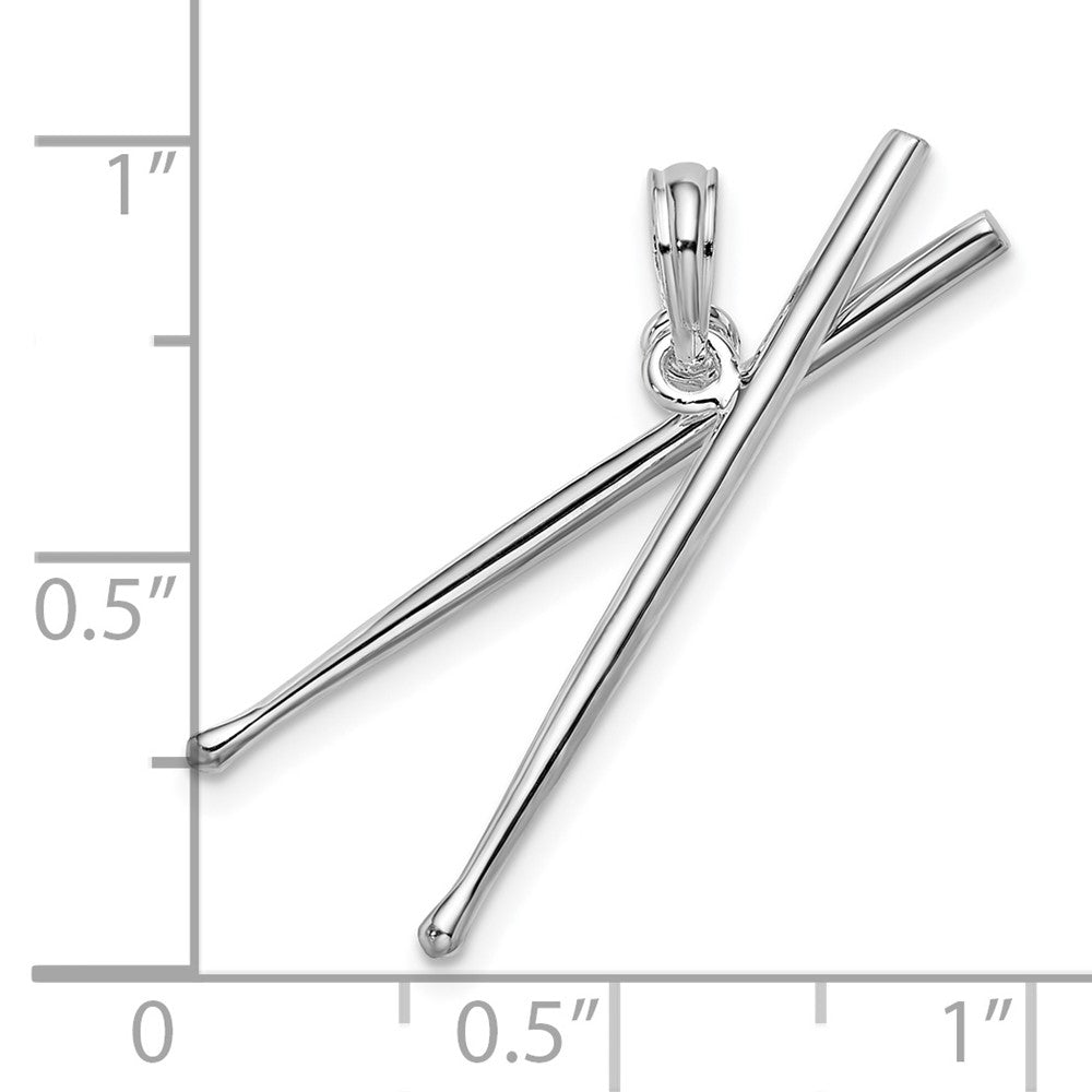 Sterling Silver Rhod-plated Polished Moveable 3D Drumsticks Pendant
