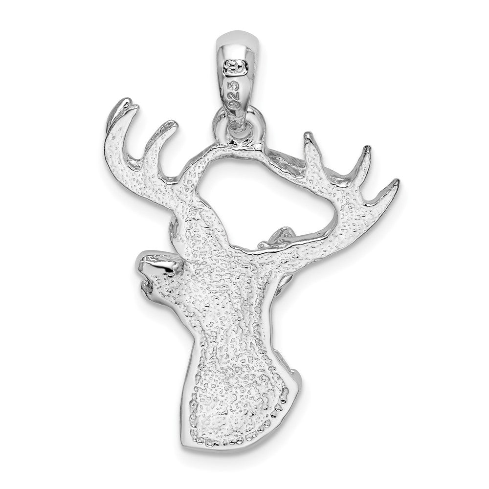 Sterling Silver Rhodium-plated 6-point Buck Deer Head Profile Pendant