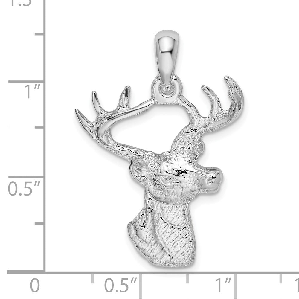 Sterling Silver Rhodium-plated 6-point Buck Deer Head Profile Pendant