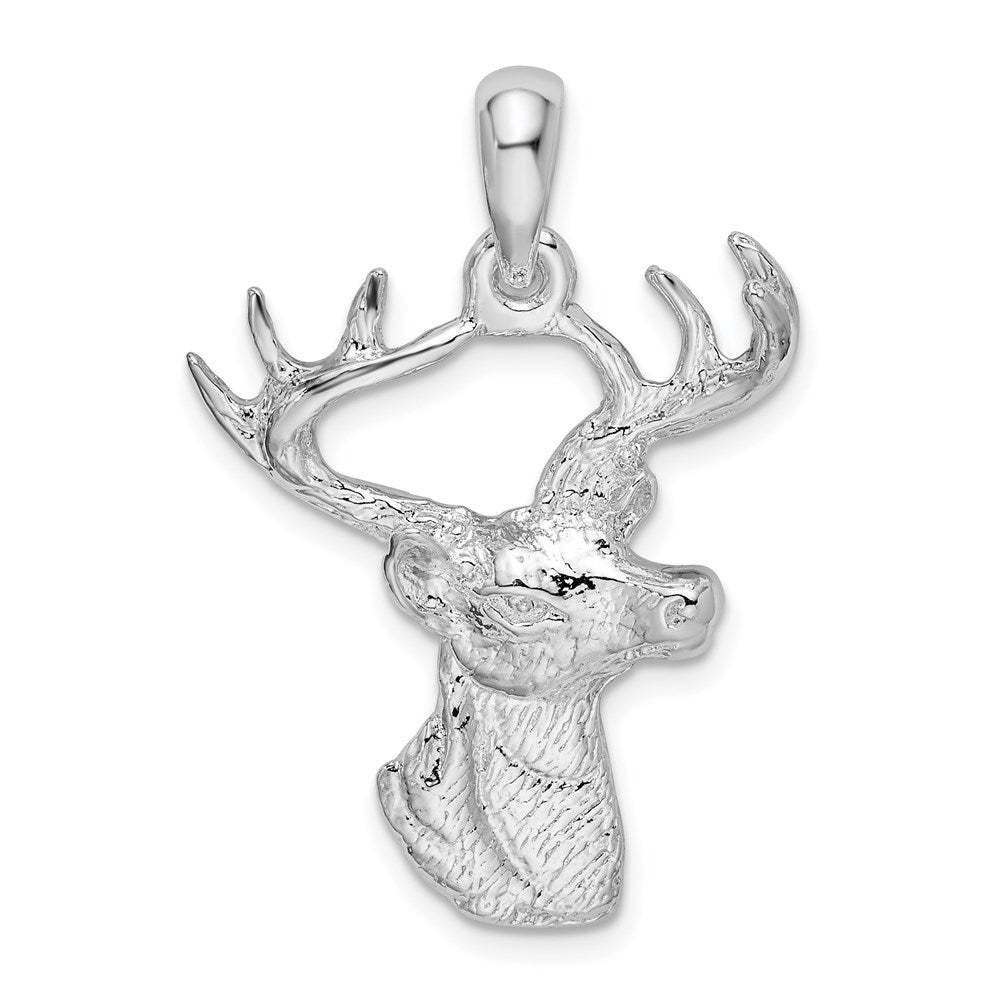 Sterling Silver Rhodium-plated 6-point Buck Deer Head Profile Pendant