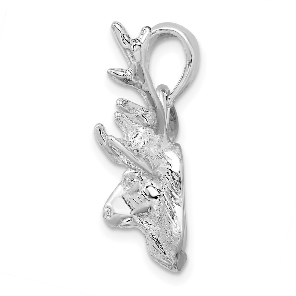 Sterling Silver Rhod-plated Polished 8-point Buck Deer Head Pendant
