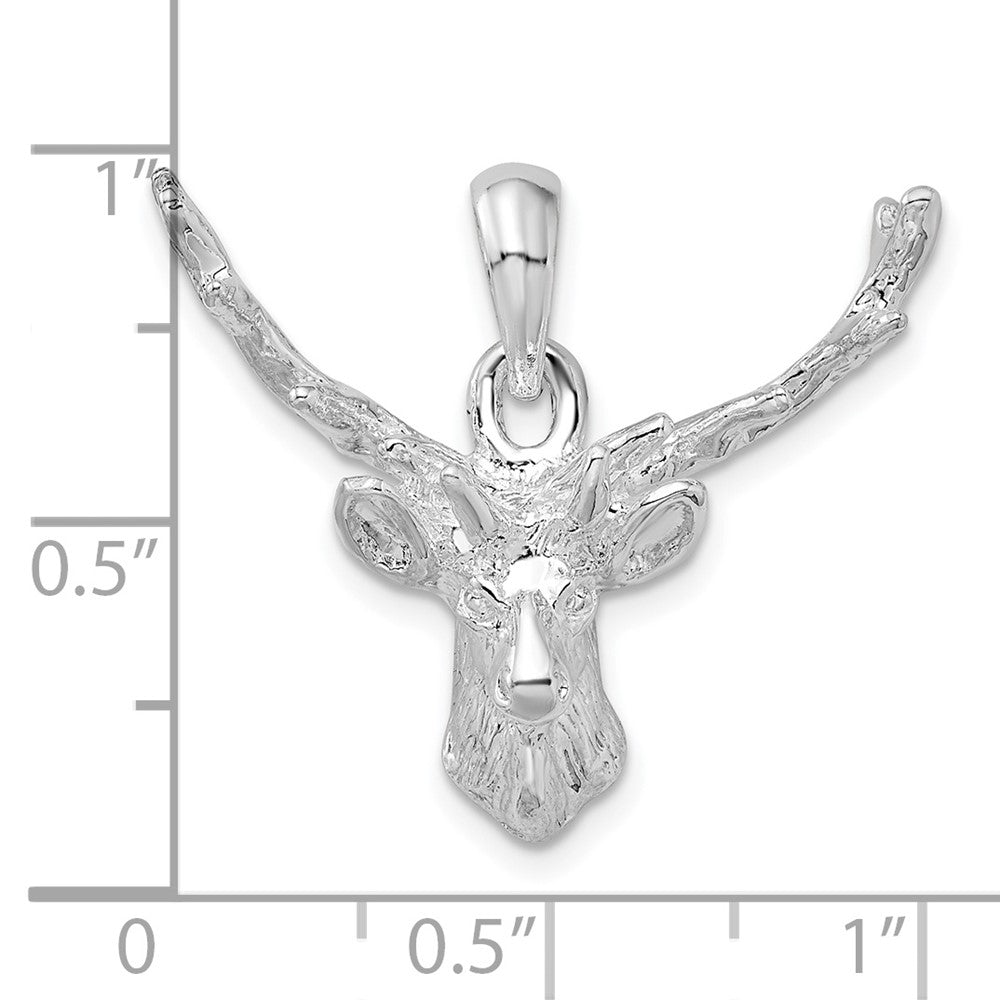 Sterling Silver Rhod-plated Polished 8-point Buck Deer Head Pendant