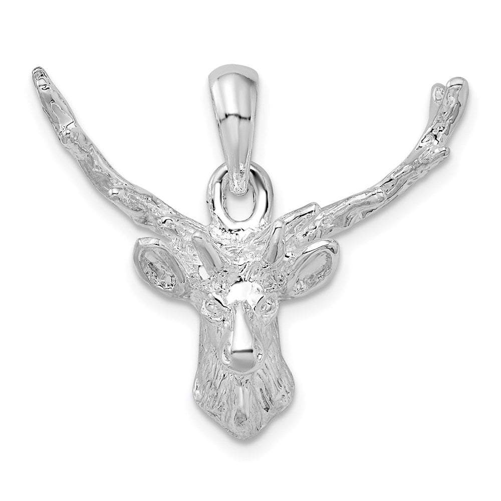 Sterling Silver Rhod-plated Polished 8-point Buck Deer Head Pendant
