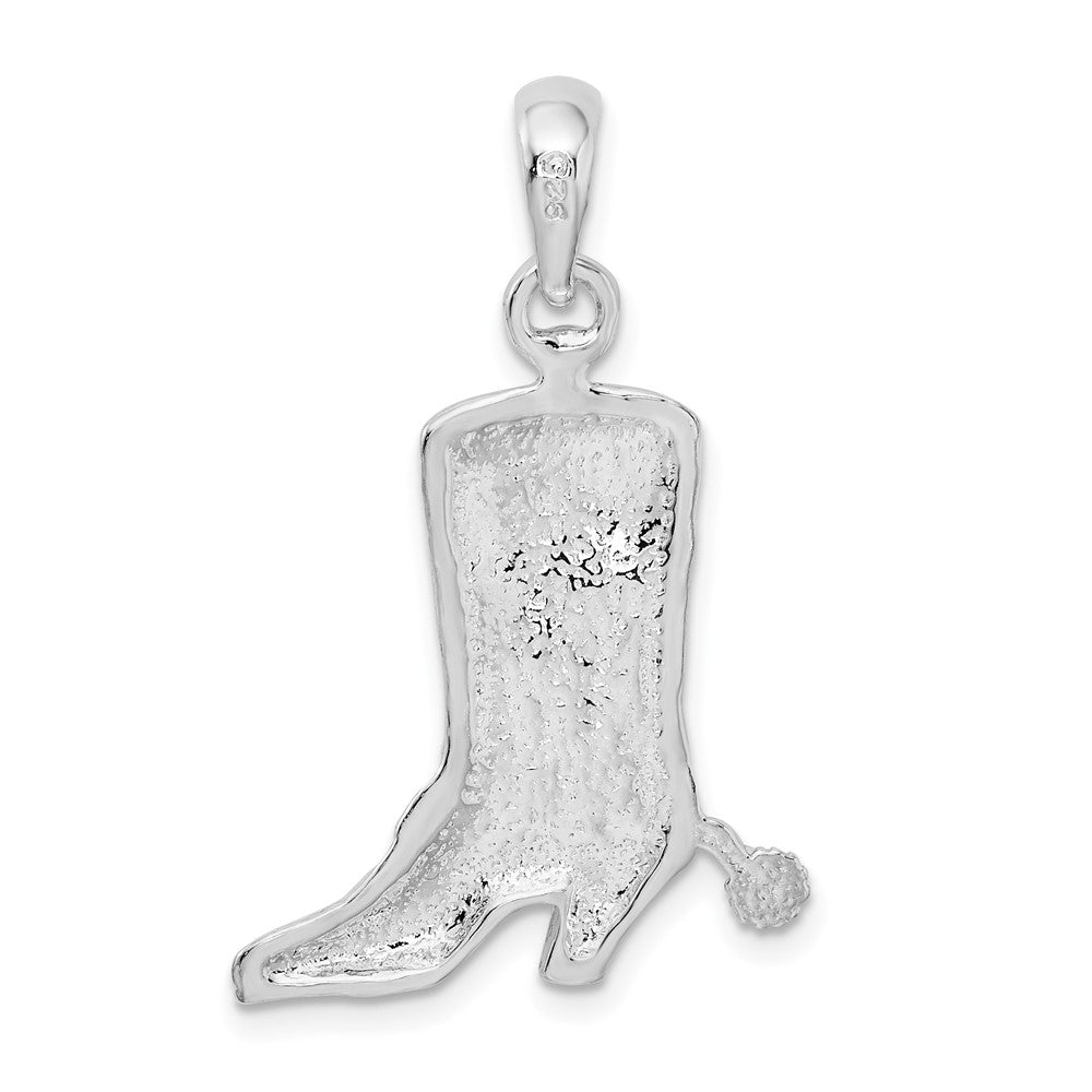 Sterling Silver Rhod-plated Polished 3D Cowboy Boot w/Spur Pendant