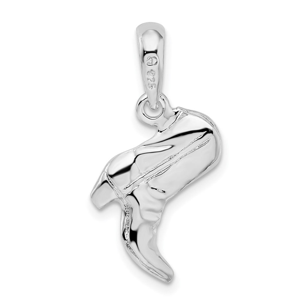 Sterling Silver Rhodium-plated Polished 3D Cowboy Boot Pendant