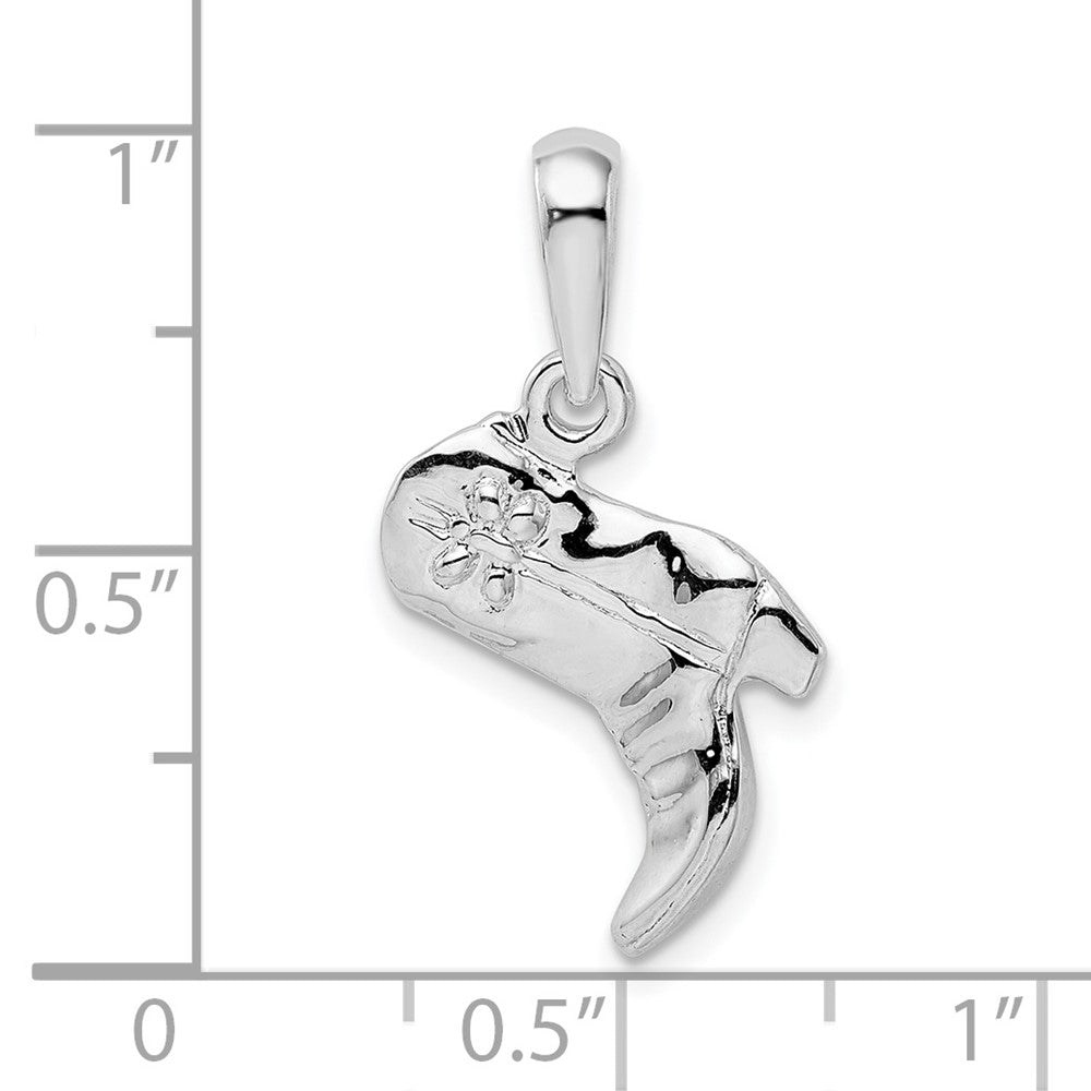 Sterling Silver Rhodium-plated Polished 3D Cowboy Boot Pendant