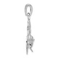 Sterling Silver Rhodium-plated Polished Anchor w/Shark Pendant
