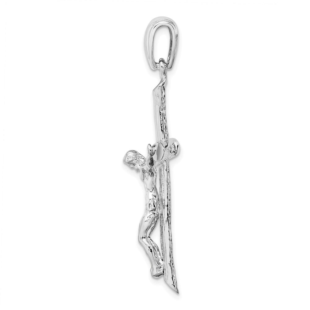 Sterling Silver Rhodium-plated Textured Crucifix Pendant