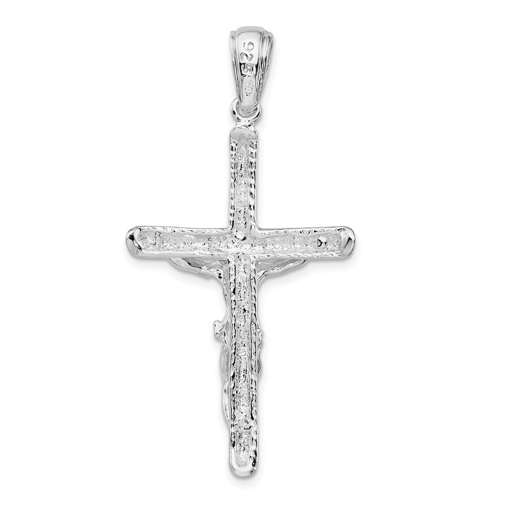 Sterling Silver Rhodium-plated Textured Crucifix Pendant