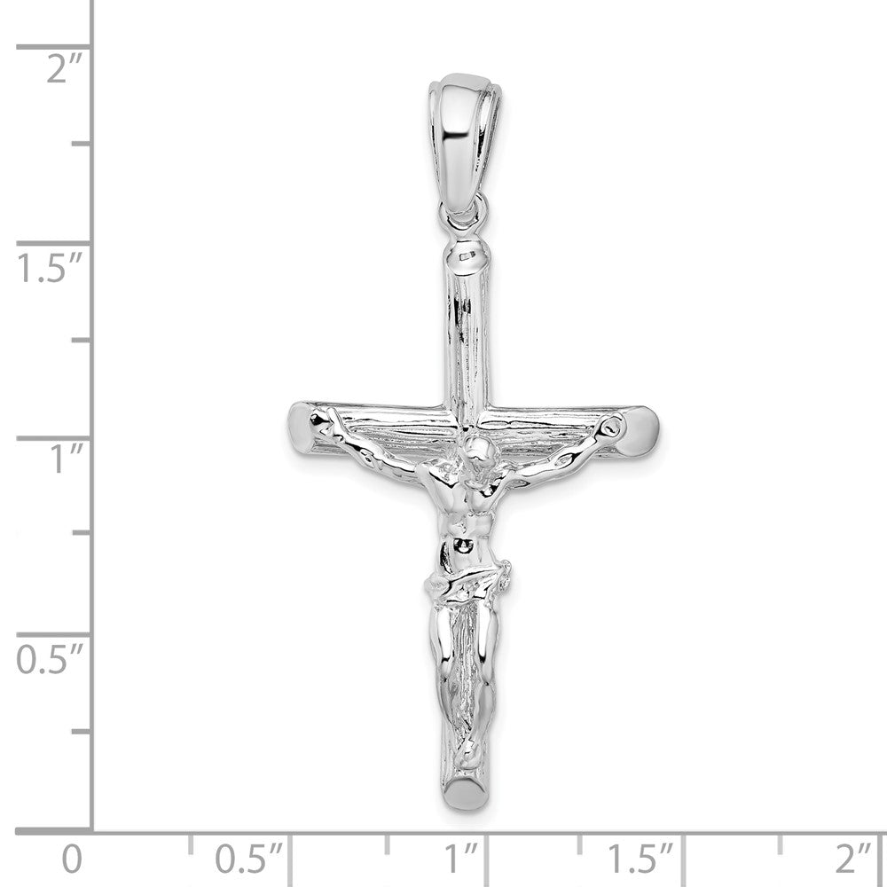 Sterling Silver Rhodium-plated Textured Crucifix Pendant