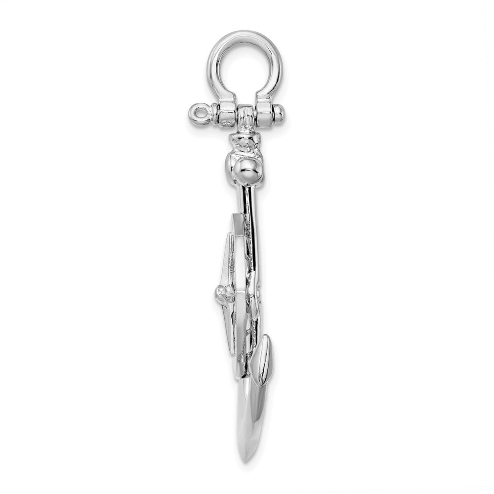 Sterling Silver Rhodium-plated Polished 3D Lg Anchor w/Compass Pendant