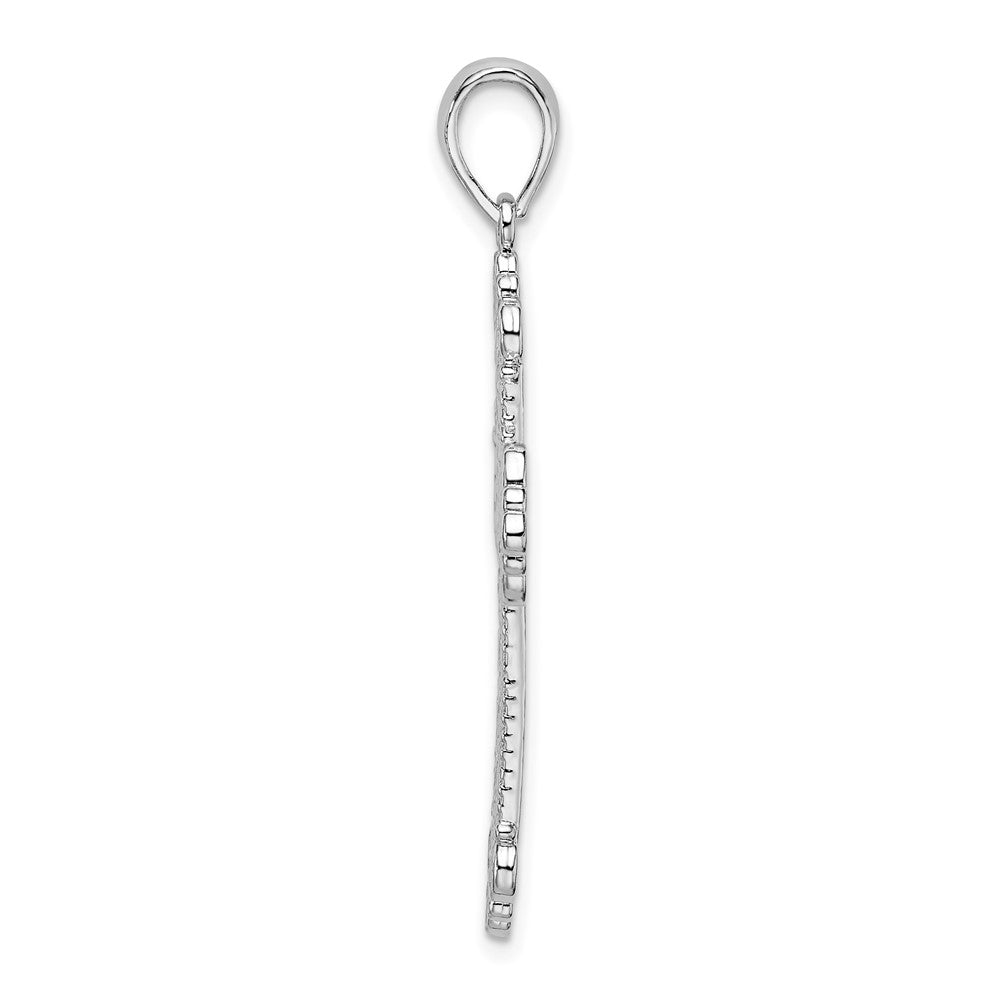 Sterling Silver Rhodium-plated Polish Filigree Fleur de Lis Cross Pendant