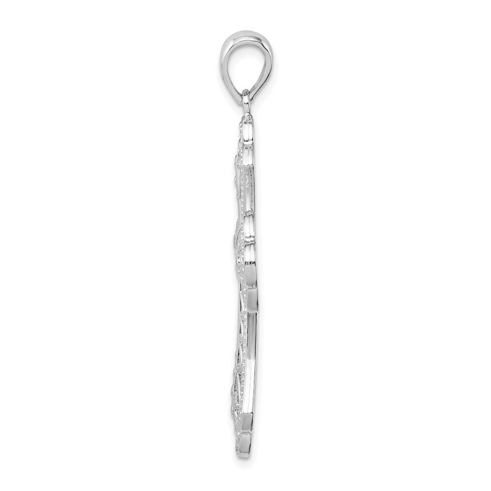 Sterling Silver Polish Filigree Bead Edge Fleur de Lis Cross Pendant