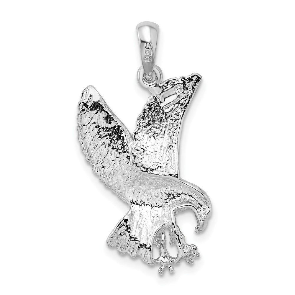 Sterling Silver Rhodium-plated Polished Textured Landing Eagle Pendant